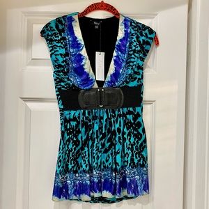 SKY Top with Leather Detail, Size XS. NWT